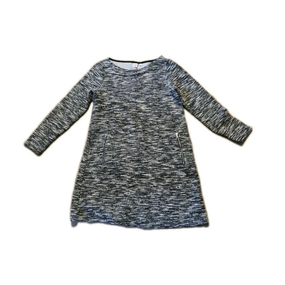 GAP Womens M Gray Marled Sweater Dress Tunic Long Sleeve Knit Zip Pocket